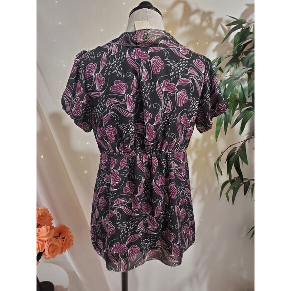 Vtg 90s Y2K NWT Max Studio Sheer Floral Babydoll Tie Top Size L Whimsigoth Fairy - Picture 3 of 11